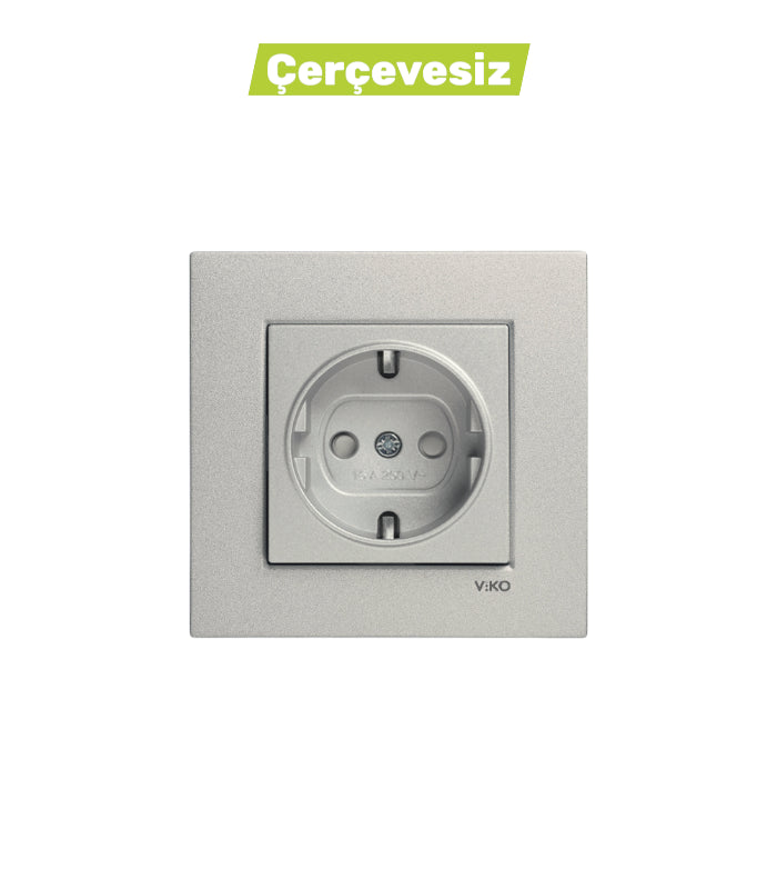 N/T Gümüş Topraklı Priz Ç.K Mekanizma+Düğme