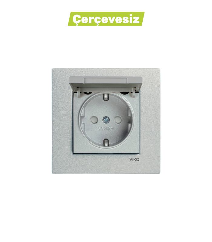 N/T Gümüş Kapaklı Topraklı Priz Mekanizma+Düğme