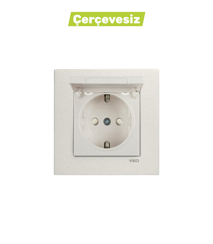 N/T Met. Beyaz Kapaklı Topraklı Priz Mekanizma+Düğme