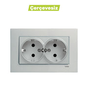 N/T Gümüş 2'li Topraklı Priz Mekanizma+Düğme