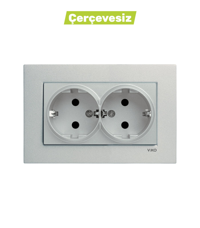 N/T Gümüş 2'li Topraklı Priz Mekanizma+Düğme