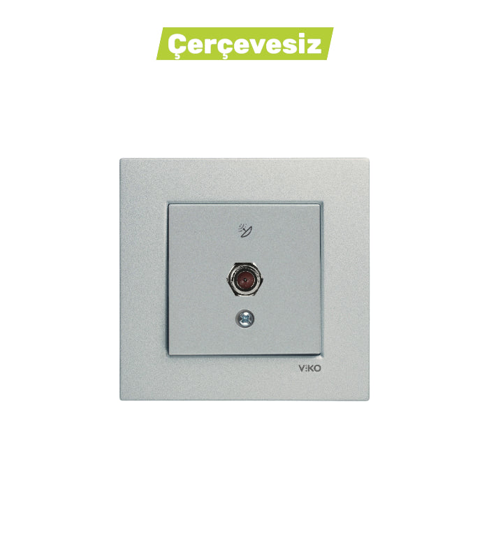 N/T Gümüş Uydu Prizi F Konnektörlü Geçişli Mekanizma+Düğme