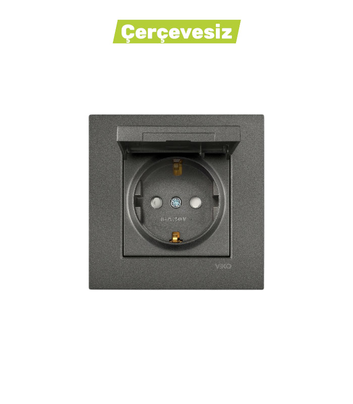 N/T Füme Kapaklı Topraklı Priz Mekanizma+Düğme