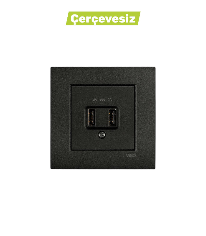 N/T Siyah USB Şarj Prizi Mekanizma+Düğme