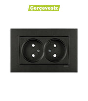 N/T Siyah 2'li Topraklı Priz Mekanizma+Düğme