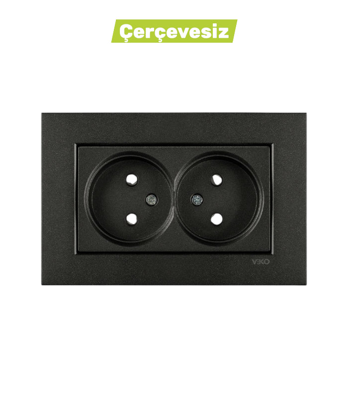 N/T Siyah 2'li Topraklı Priz Mekanizma+Düğme