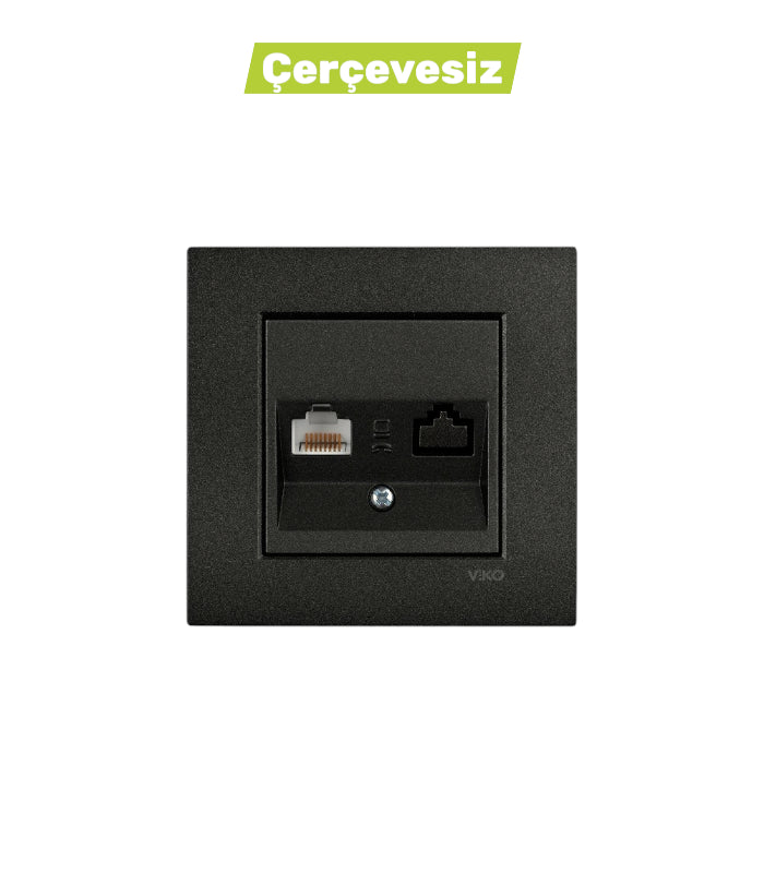 N/T Siyah Nümeris Telefon Prizi CAT-3 Mekanizma+Düğme